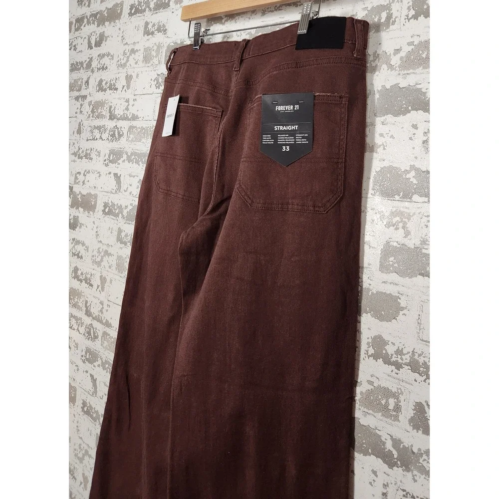 Forever 21 Cargo Pants Denim Dark Cocoa Straight Leg Distressed High Rise Casual